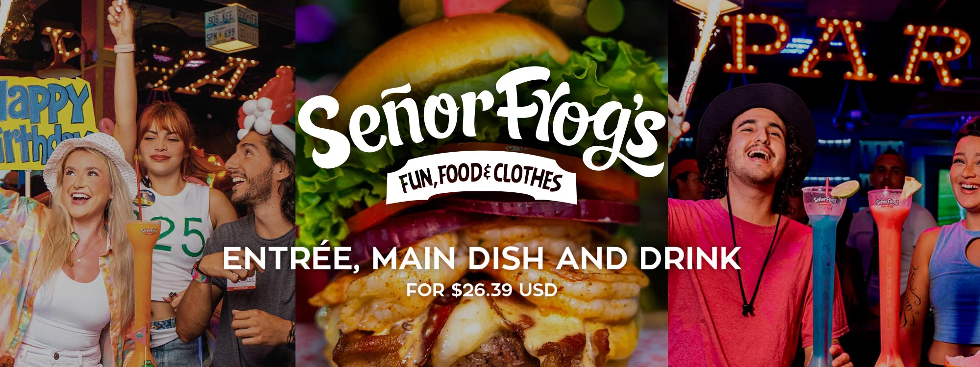 restaurant senor frogs, fun food and clothes
